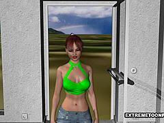 3D cartoon redhead in zombie threesome