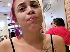 Natural tits bounce at McDonald's