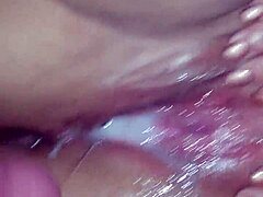 Cum-filled pussy play leads to facial