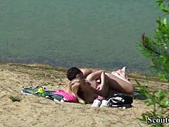 Amateur German couple's beach intimacy