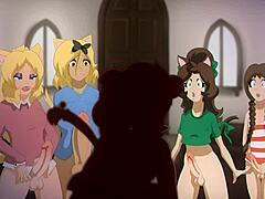 Animated catgirls in wild gangbang