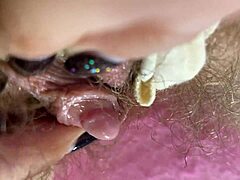 Close-up masturbation for hairy amateur