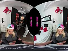 Chubby blonde's VR handjob adventure