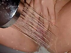 Cum-covered brunette MILF after shower