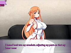 Asuna's pussy casting on couch