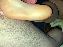 Friend gets footjob and pussy sex