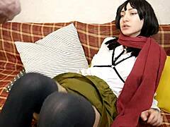 Mikasa's footjob and doggystyle action