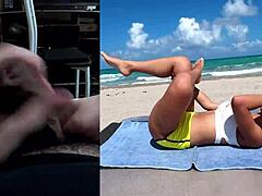 Yoga instructor gets naughty on beach