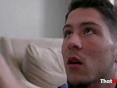 Busty brunette stepmom Reagan Foxx plays with her new boobs