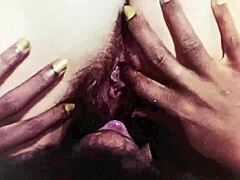 Interracial threesome with hairy pussies