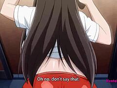 Busty girl gives an uncensored blowjob in anime.