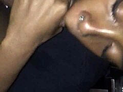 I give head to this monster cock, sucking it deep.