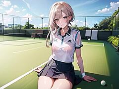 Amo guardare la sexy giovane adolescente anime masturbarsi durante il tennis
