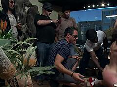 Är du redo att se blindfoldad slav bli dominerad och knullad hårt av gruppen i offentlig bondage?