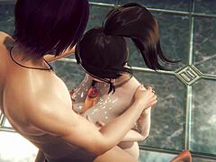 セイリンとゼンが無修正の日本ヘンタイアニメマンガゲームで複数回の射精を受ける