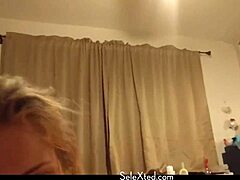 Wife on phone eats cum trail