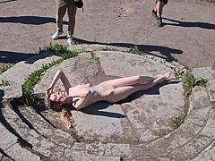 Watch Anna strip naked in the public park!