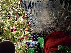 a christmas photoshoot turns into fun with feet posing in the studio.