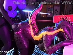 毛茸茸的双性人Highwire大奶用大鸡巴操蜥蜴，在BDSM卡通里