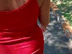 Hot wife subtly showing off her body on the street in POV.