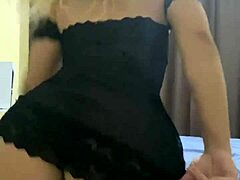 Blonde bombshell in sheer dress tease