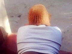 Amateur ebony couple fucks near the door to get some fresh air