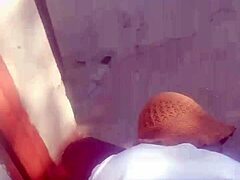 Amateur ebony couple fucks near the door to get some fresh air