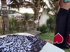 Brazilian wife meets African guy on beach gives ass in front of cuckold