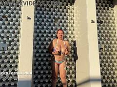 i'm nicky ferrari enjoying big tits boobs milf tits in the pool