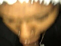 Ebony babe gives sloppy deepthroat blowjob to black guy 😈