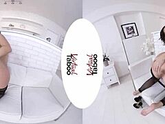 Shaved Brunette Masturbates Wet Pussy In Fishnets For Orgasm.