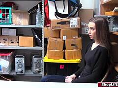 Skinny shoplifter caught and fucked by LP officer in office.