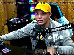 Bruna Carlos shows natural tits and arches ass for presenter.