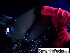 Samantha Saint solo in black light.