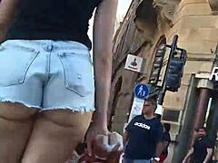 Cheeky couple buys shorts together