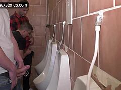 Public toilet tryst with cum swap