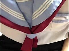 Schoolgirl uniform-clad Asian gets fucked