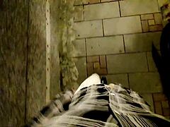 Chinese ladyboy tempts outdoors cumming in heels 👠💦