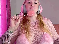 asmr big tits sucking and licking lollipop
