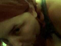 Redhead milf gives voyeur blowjob to music lover