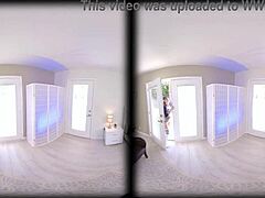 Skinny blonde teen sucks cock in VR parody POV