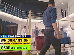 Blonde in red leggings at GG Mansion