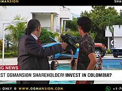 Blonde in red leggings at GG Mansion