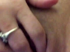 Using vibrator on her dry pussy lips sexy toys
