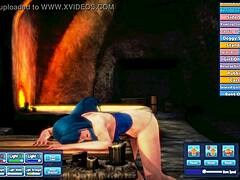 Blue haired beauty in anime pleasures herself