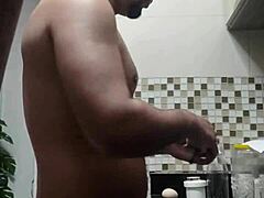 Watch macho guy washing dishes naked in doggystyle