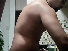 Watch macho guy washing dishes naked in doggystyle