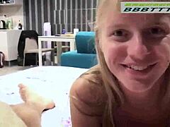 Blonde Russian Teen Rides Big Cock Reverse Cowgirl.