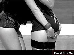 Horny models fucked by photographer outdoors