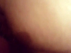 Wife stretches ass with deep purple dildo masturbation